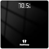 Healthkeep Personenwaage - Digital Körperwaage mit Hochpräzisions-Sensoren Tragkraft bis 180 kg, Digitalwaage mit Klare LCD-Anzeige und Step-On, Waage Personen aus Sicherheitsglas-Schwarz 26 * 26cm
